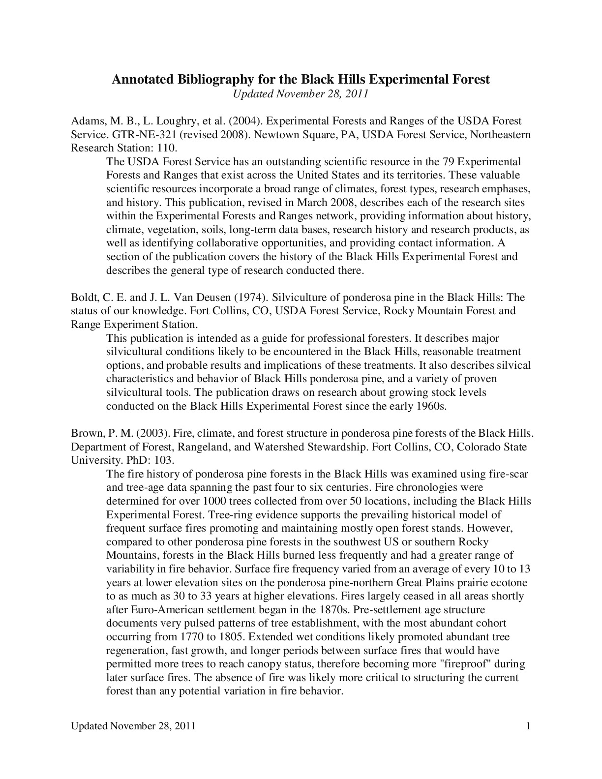 Annotated bibliography for the Black Hills Experimental Forest