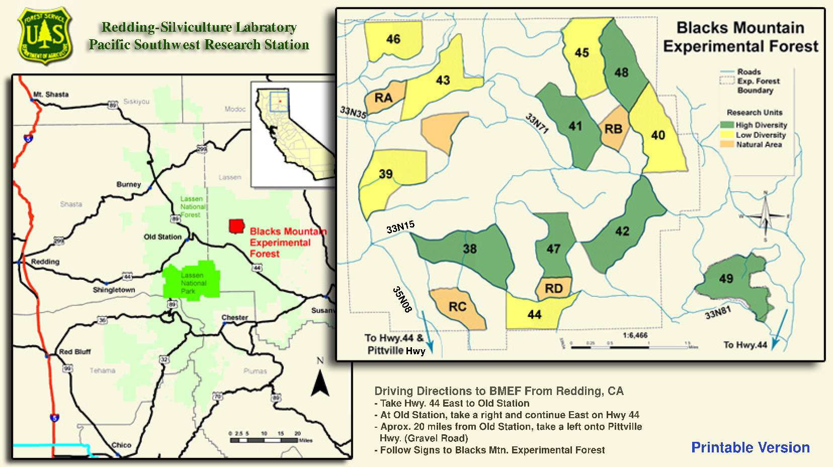 Blacks Mountain Experimental Forest Map
