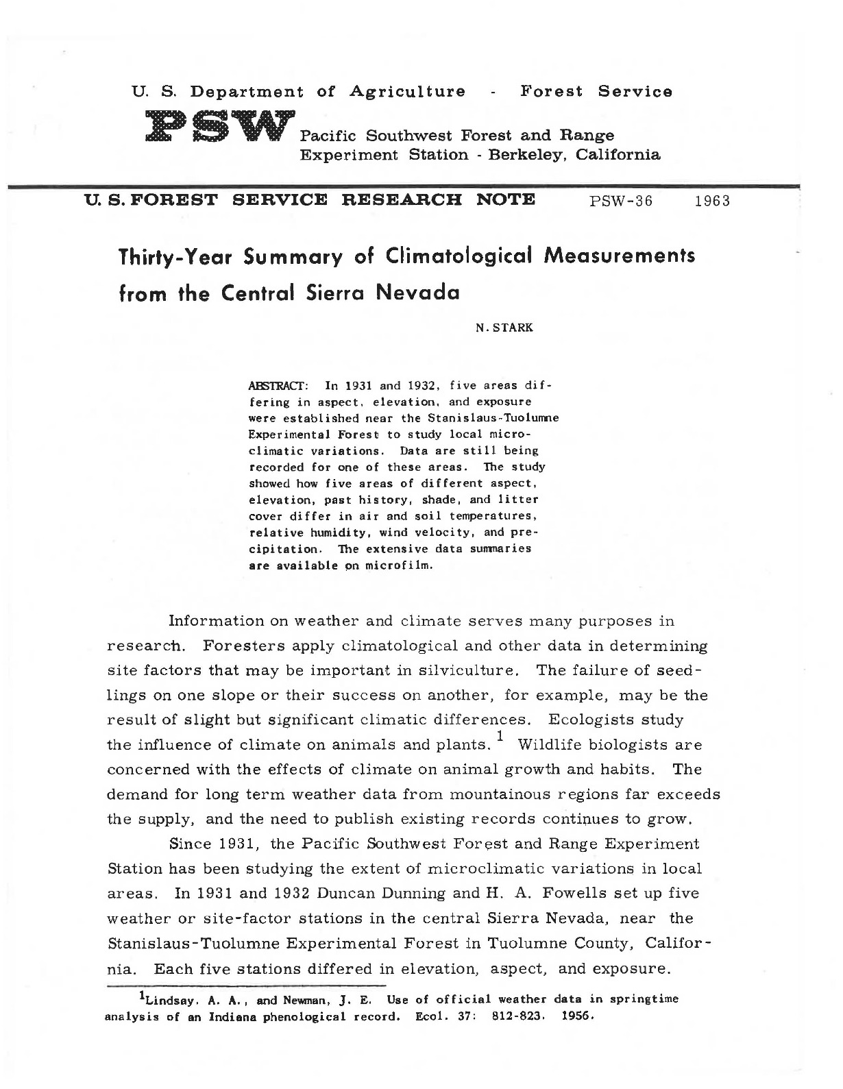 Thirty-year summary of climatological measurements from the central Sierra Nevada.