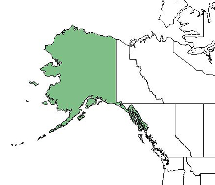 A map of the northwestern U.S and Canada with Alaska highlighted green.